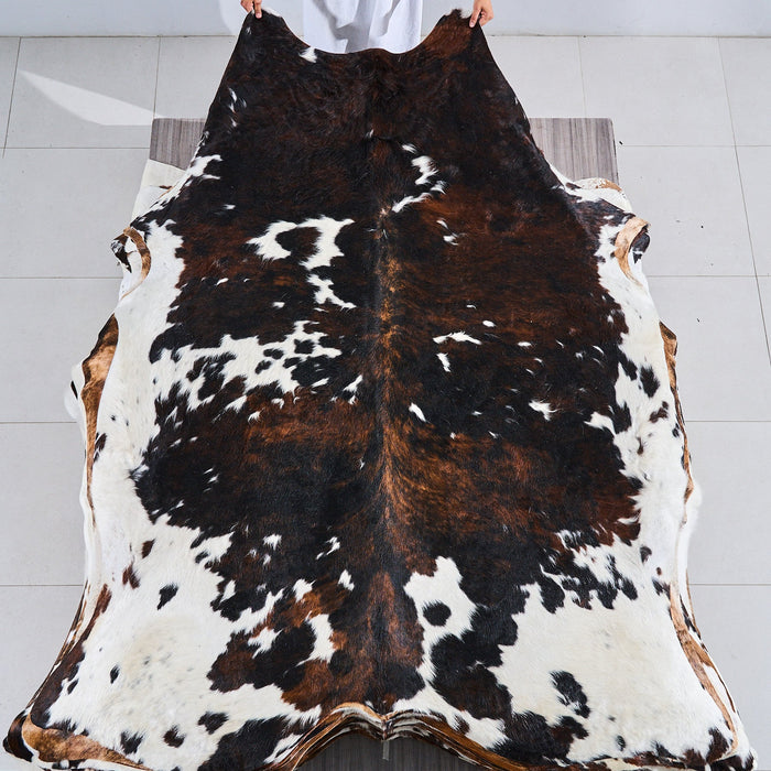 Dark Tricolor Cowhide Rug Size 7'9" L x 6'6" W 2841