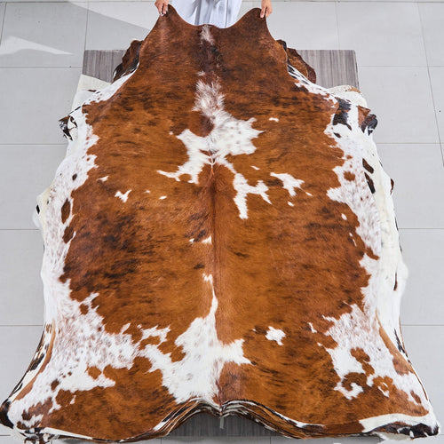 Tricolor Brindle Mix Cowhide Rug Size 7'4" L x 6'9" W 2845