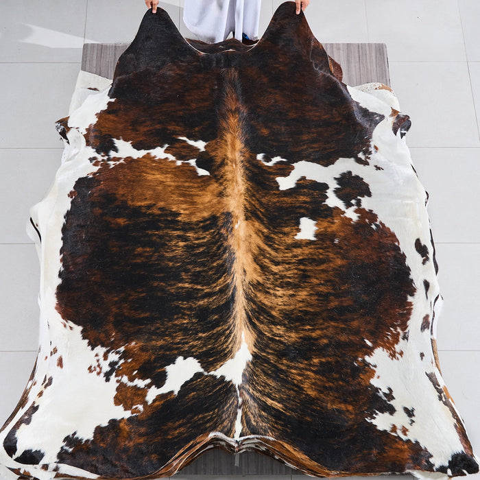 Dark Tricolor Cowhide Rug Size 7'5" L x 6'9" W 2852