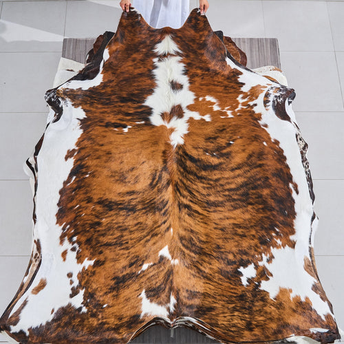 Tricolor Brindle Mix Cowhide Rug Size 7'6" L x 6'9" W 2861