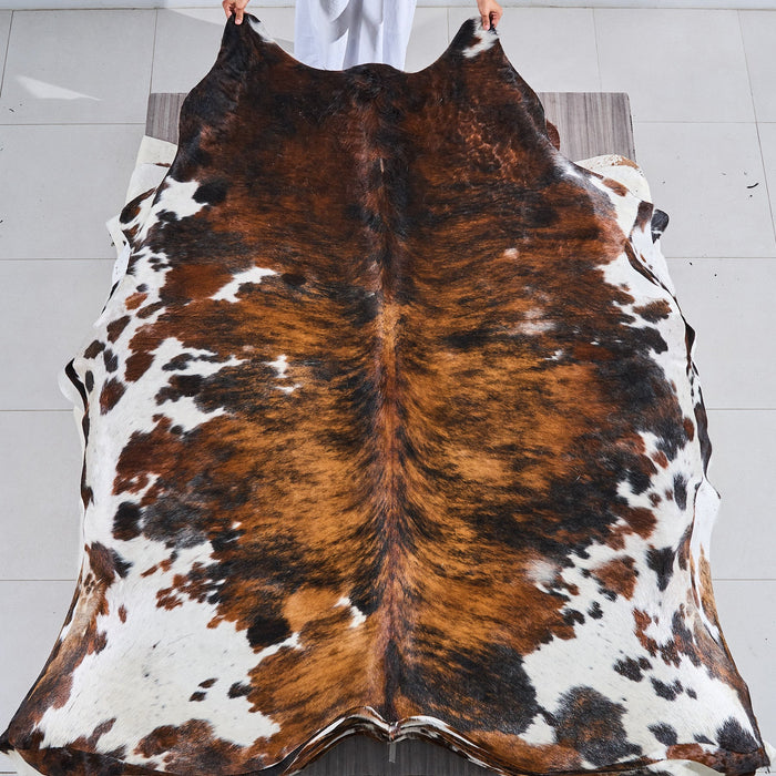Tricolor Brindle Mix Cowhide Rug Size 7'4" L x 6'11" W 2864
