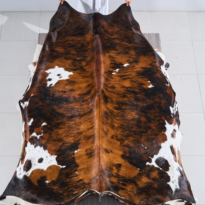 Tricolor Brindle Mix Cowhide Rug Size 8'1" L x 7'3" W 2867