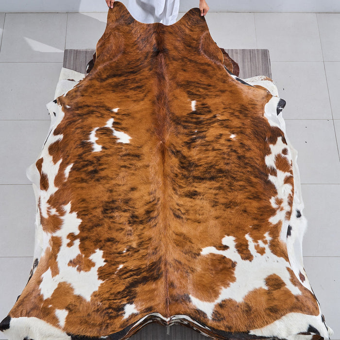 Tricolor Brindle Mix Cowhide Rug Size 7'9" L x 6'9" W 2868