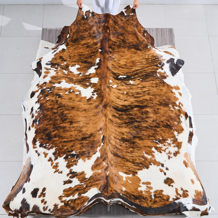 Tricolor Brindle Mix Cowhide Rug Size 7'7" L x 6'6" W 2870