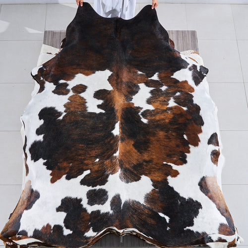 Dark Tricolor Cowhide Rug Size 7'8" L x 6'6" W 2871