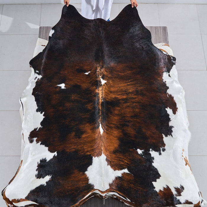 Dark Tricolor Cowhide Rug Size 7'8" L x 6'11" W 2872