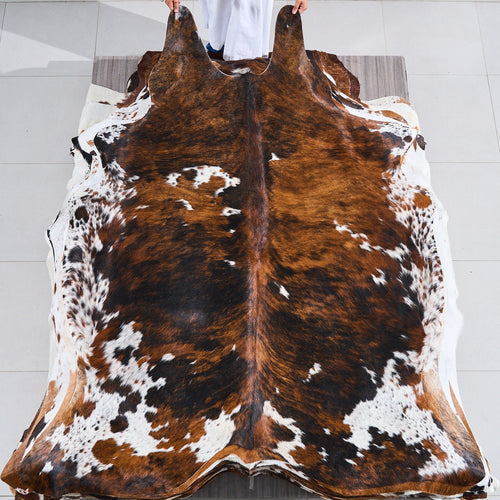 Tricolor Brindle Mix Cowhide Rug Size 7'5" L x 6'4" W 2876