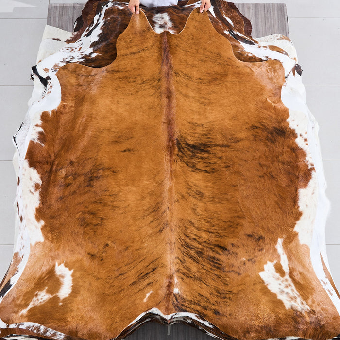 Tricolor Brindle Mix Cowhide Rug Size 6'4" L x 6'2" W 2877