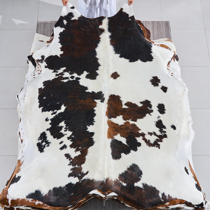 Dark Tricolor Cowhide Rug Size 7'4" L x 6'5" W 2879