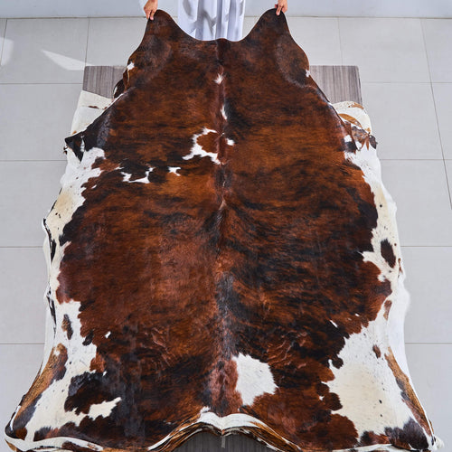 Tricolor Brindle Mix Cowhide Rug Size 7'9" L x 6'9" W 2882