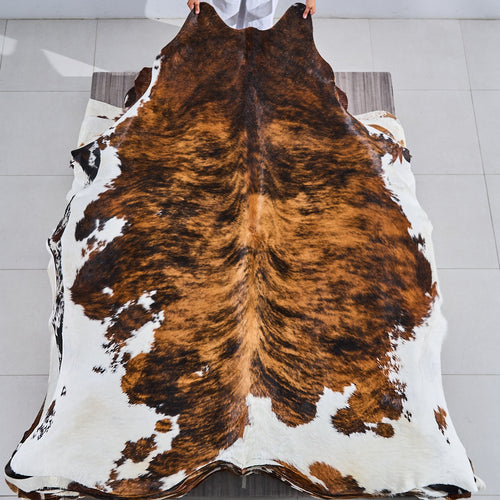 Tricolor Brindle Mix Cowhide Rug Size 8'1" L x 7'2" W 2883