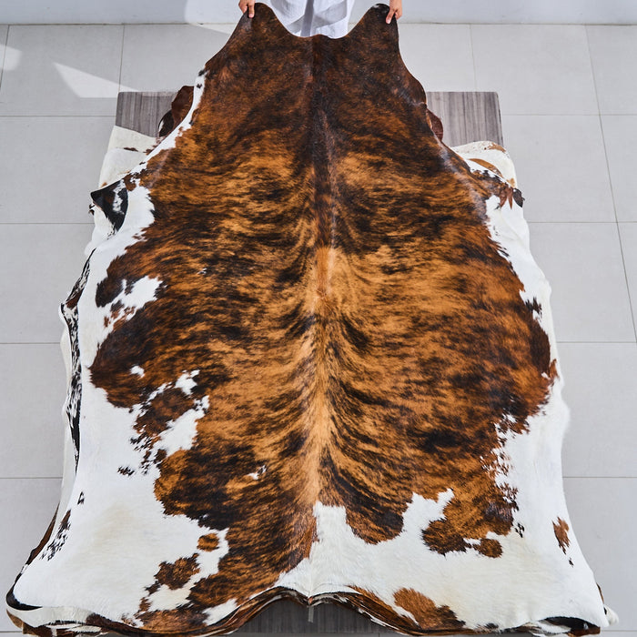 Tricolor Brindle Mix Cowhide Rug Size 8'1" L x 7'2" W 2883