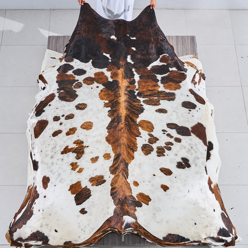 White Tricolor Cowhide Rug Size 8'1" L x 6'9" W 2889