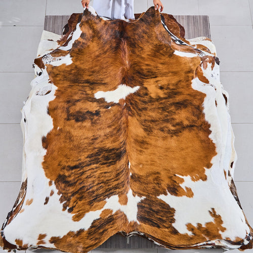 Tricolor Brindle Mix Cowhide Rug Size 7'1" L x 6'5" W 2894