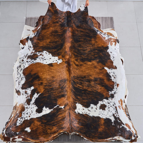 Tricolor Brindle Mix Cowhide Rug Size 7'4" L x 6'4" W 2897
