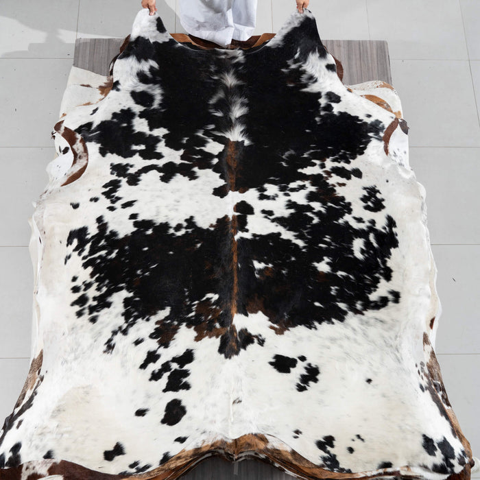 Dark Tricolor Cowhide Rug Size 7'3" L x 6'10" W 2900