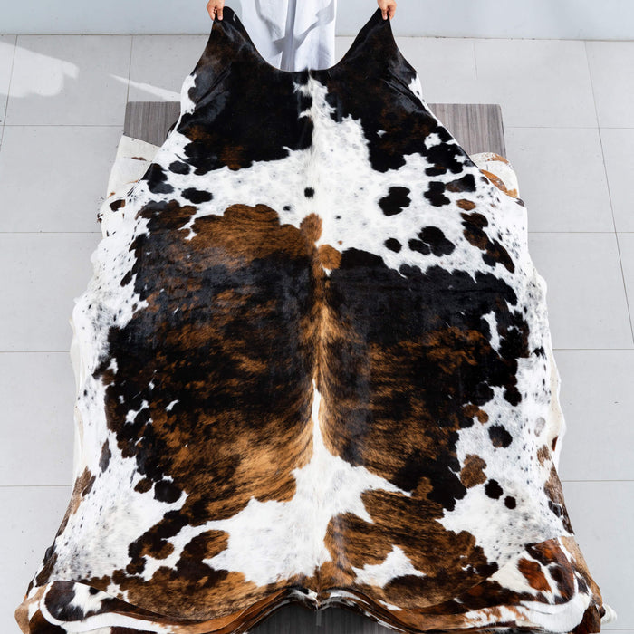 Dark Tricolor Cowhide Rug Size 8'1" L x 7'1" W 2902