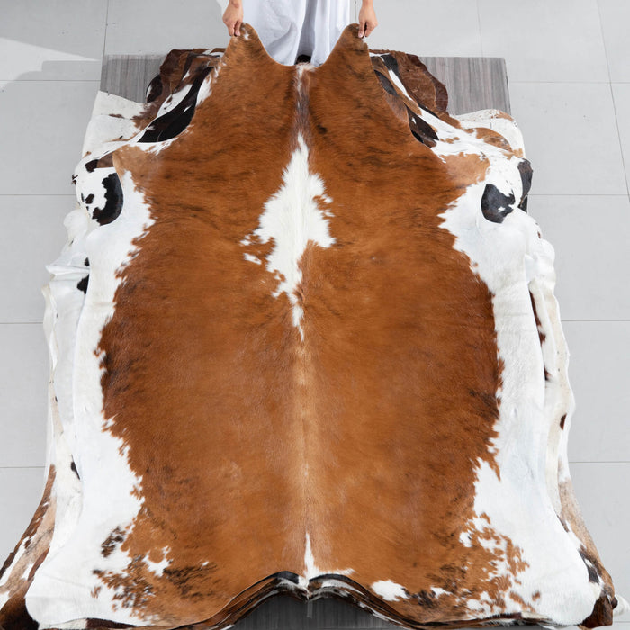 Tricolor Brindle Mix Cowhide Rug Size 7'1" L x 6'2" W 2905