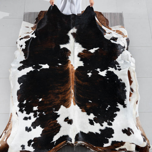 Dark Tricolor Cowhide Rug Size 6'11" L x 5'10" W 2906