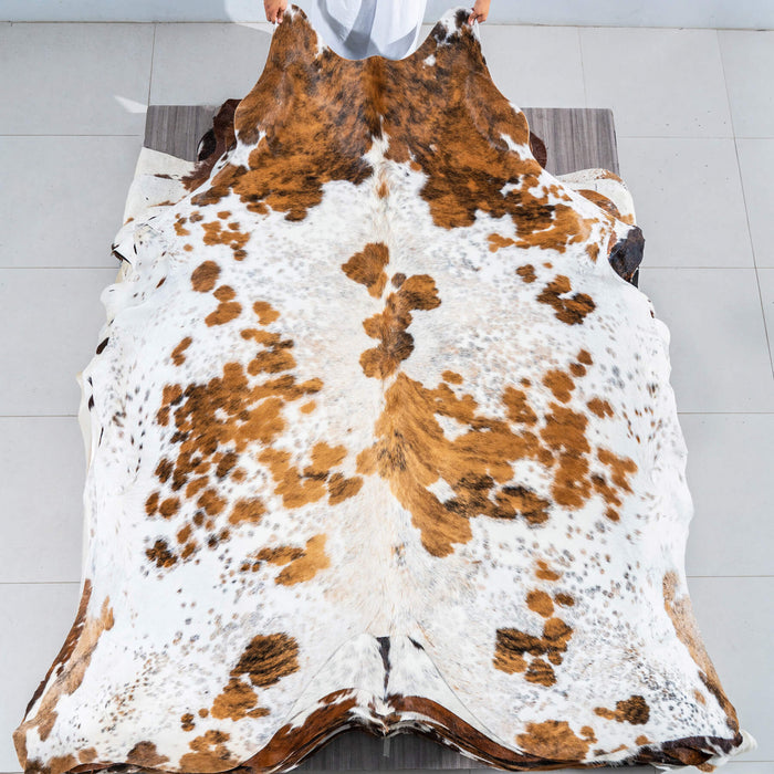 White Tricolor Cowhide Rug Size 8'0" L x 7'3" W 2911