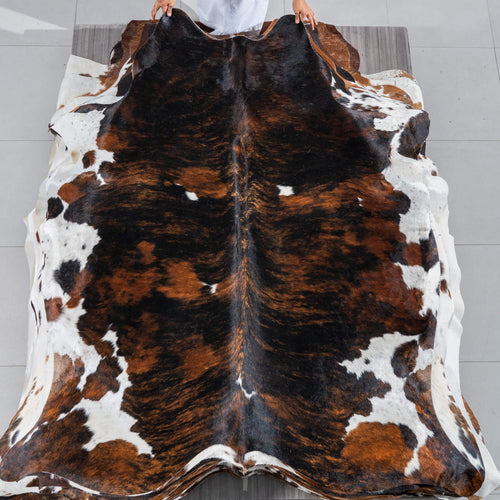 Dark Tricolor Cowhide Rug Size 7'0" L x 6'5" W 2916
