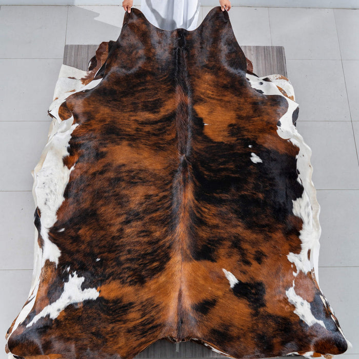 Tricolor Brindle Mix Cowhide Rug Size 7'11" L x 6'11" W 2919