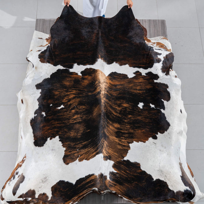 Dark Tricolor Cowhide Rug Size 7'5" L x 6'2" W 2926