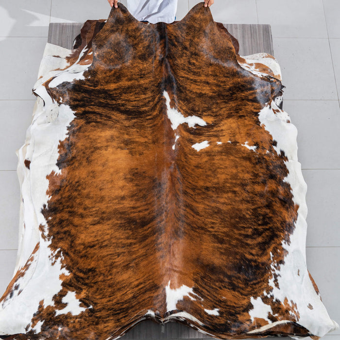 Tricolor Brindle Mix Cowhide Rug Size 7'4" L x 6'10" W 2927