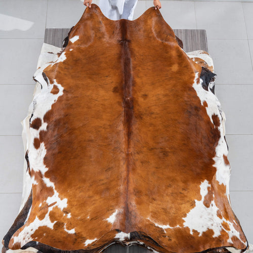 Tricolor Brindle Mix Cowhide Rug Size 7'9" L x 6'8" W 2934