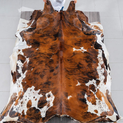 Tricolor Brindle Mix Cowhide Rug Size 7'8" L x 5'10" W 2937