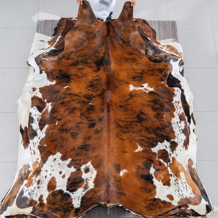 Tricolor Brindle Mix Cowhide Rug Size 7'8" L x 5'10" W 2937