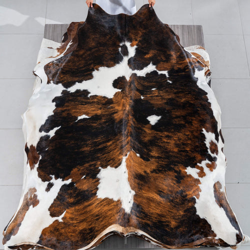Dark Tricolor Cowhide Rug Size 7'9" L x 6'11" W 2938