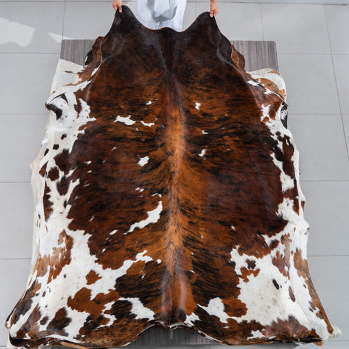 Tricolor Brindle Mix Cowhide Rug Size 7'9" L x 5'10" W 2941