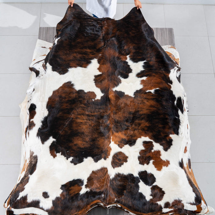 Dark Tricolor Cowhide Rug Size 7'10" L x 6'6" W 2943