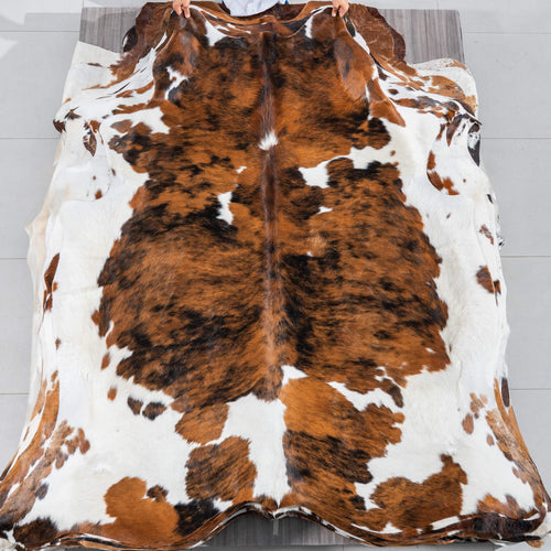 Tricolor Brindle Mix Cowhide Rug Size 6'10" L x 6'6" W 2947