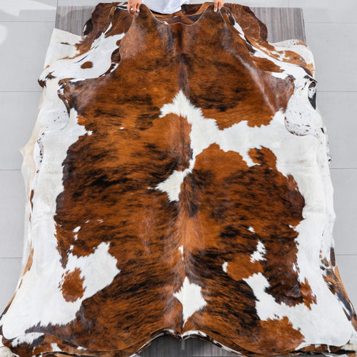 Tricolor Brindle Mix Cowhide Rug Size 6'9" L x 6'5" W 2951