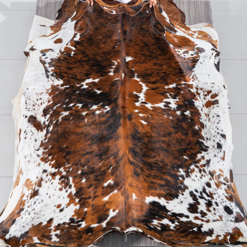 Tricolor Brindle Mix Cowhide Rug Size 6'9" L x 6'5" W 2952