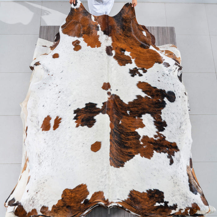 White Tricolor Cowhide Rug Size 8'2" L x 7'2" W 2953