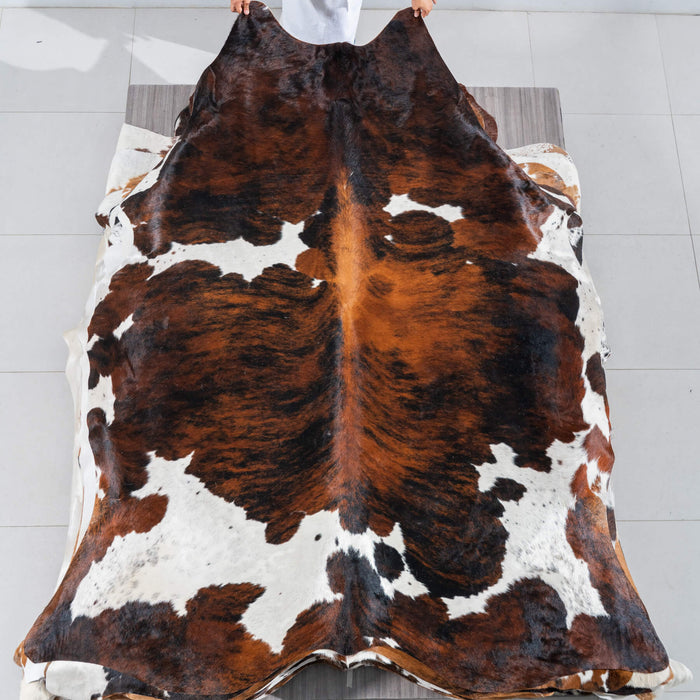 Dark Tricolor Cowhide Rug Size 8'0" L x 7'0" W 2955