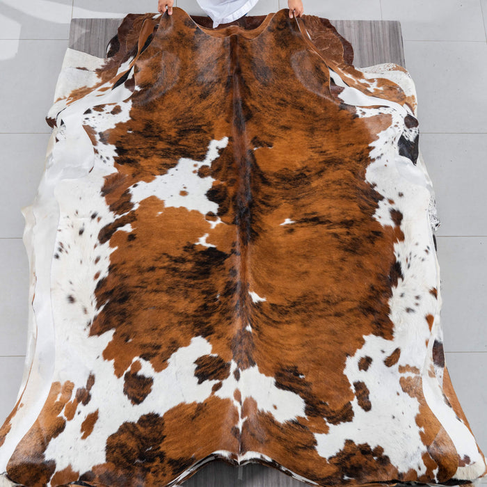 Tricolor Brindle Mix Cowhide Rug Size 7'2" L x 6'1" W 2957