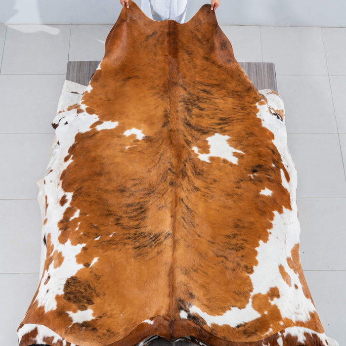 Tricolor Brindle Mix Cowhide Rug Size 8'8" L x 7'5" W 2966