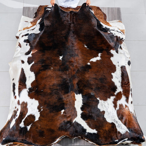 Dark Tricolor Cowhide Rug Size 7'0" L x 6'2" W 2968