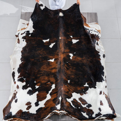 Dark Tricolor Cowhide Rug Size 7'8" L x 7'1" W 2969