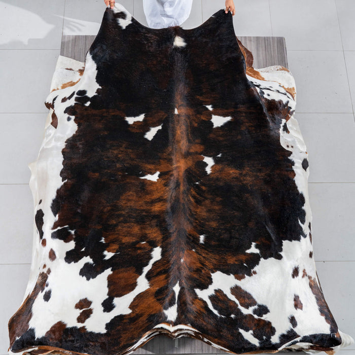 Dark Tricolor Cowhide Rug Size 7'8" L x 7'1" W 2969