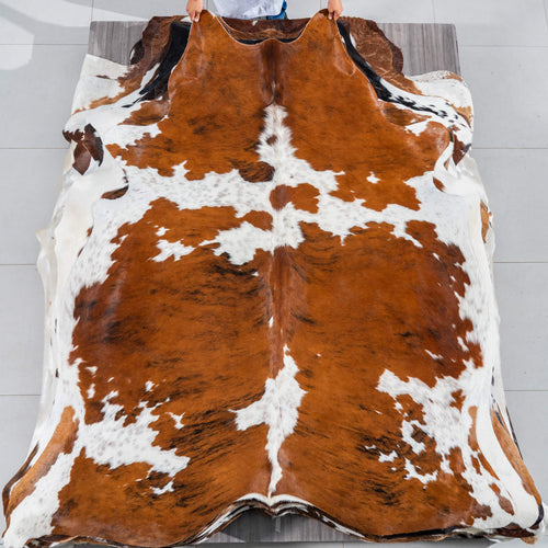 Tricolor Cowhide Rug Size 7'4" L x 6'6" W 2971