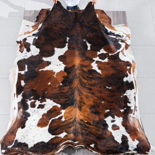 Dark Tricolor Cowhide Rug Size 7'5" L x 6'8" W 2974