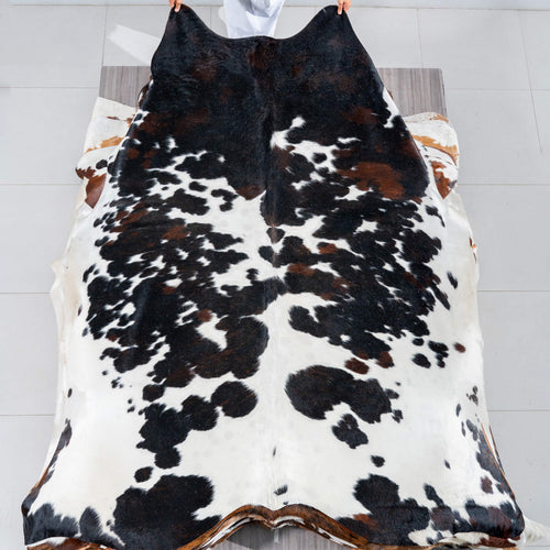 Dark Tricolor Cowhide Rug Size 8'2" L x 6'11" W 2978