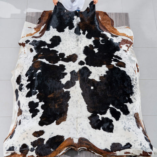 Dark Tricolor Cowhide Rug Size 7'7" L x 6'9" W 2980