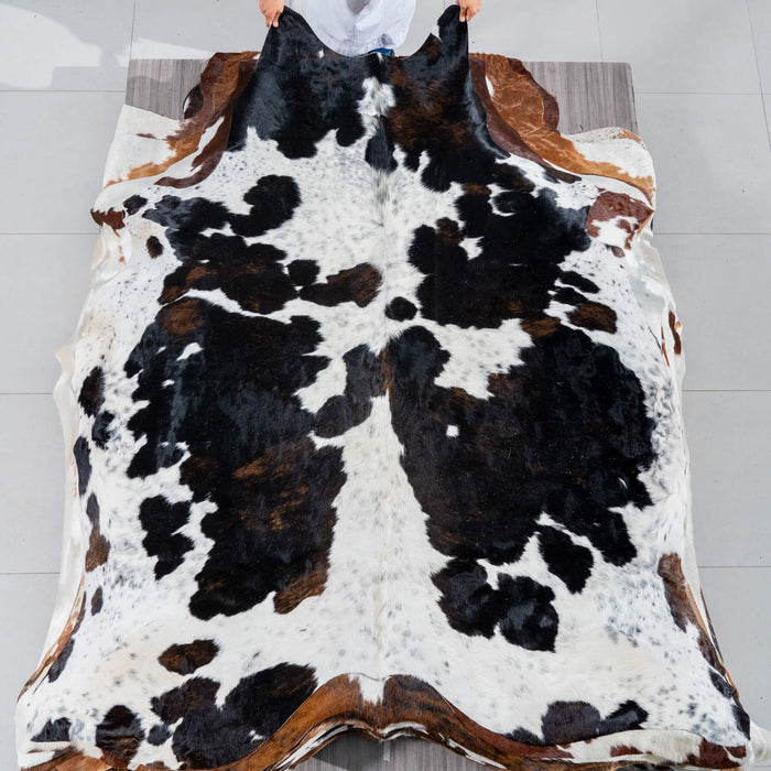 Dark Tricolor Cowhide Rug Size 7'7" L x 6'9" W 2980