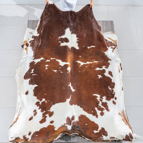 Chocolate and White Cowhide Rug Size 8'6" L x 6'9" W 2981